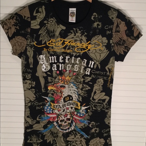 Ed Hardy Tops - ED HARDY VINTAGE BLINGED GRAPHIC T-SHIRT
